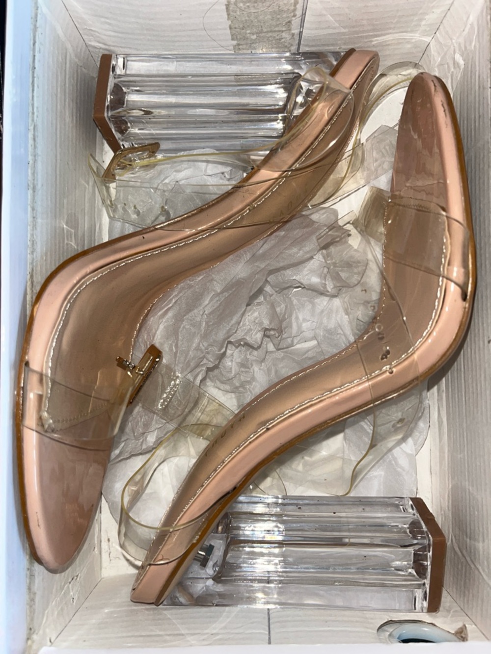 Fashion Nova Nude Clear Strap Heeled Sandals